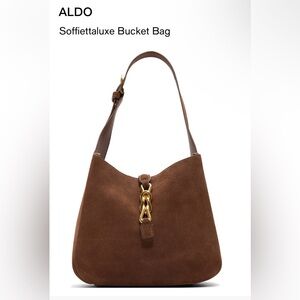 ALDO Soffiettaluxe Bucket Bag. Mix Mat Brown/Gold.